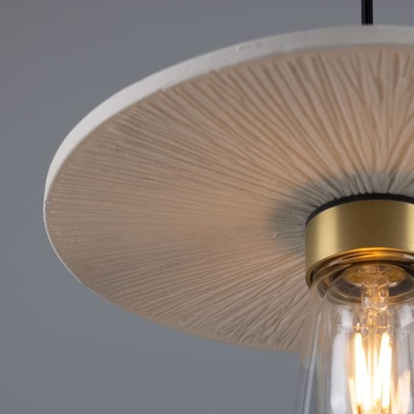 Bog Oak Organic 28cm Ceramic Disc IP44 Pendant Light | Matte White Striped - Image 7